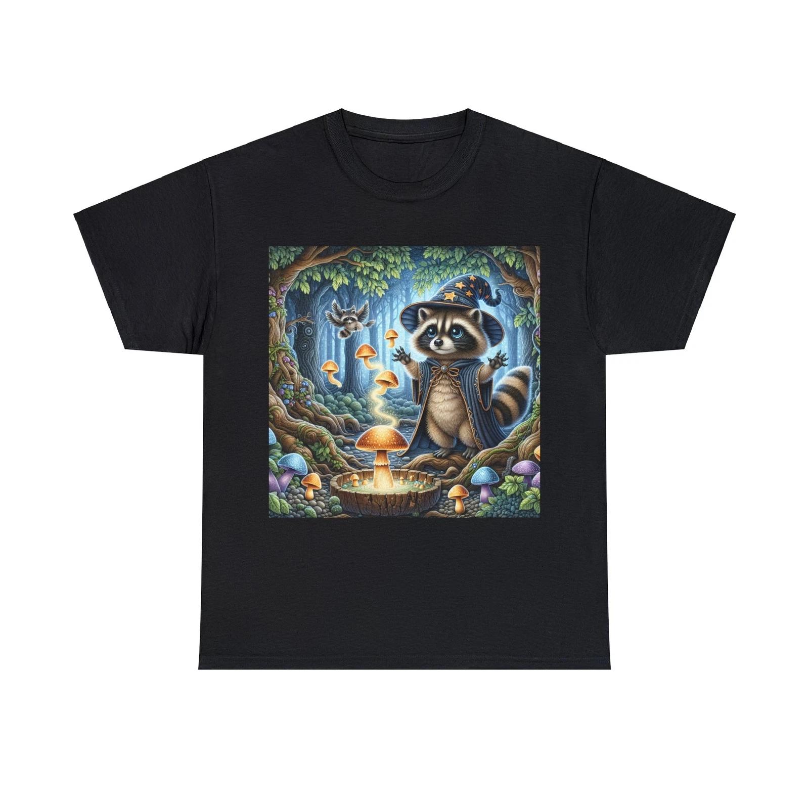 Unisex Adult T-Shirt Enchanted Forest Raccoon Wizard Mushroom Mystic Psychedelic S