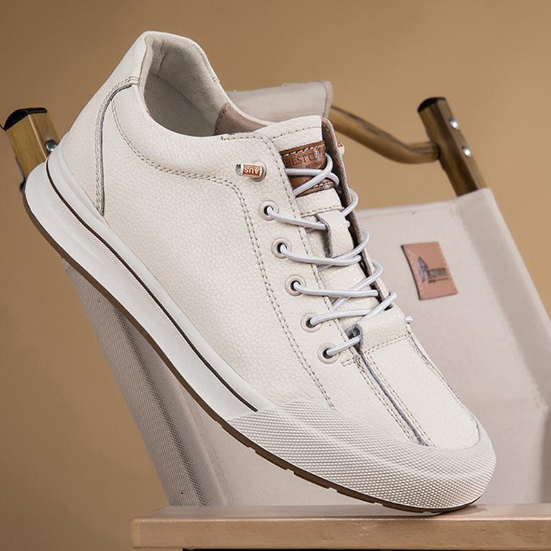 Fashion New Summer Men Genuine Leather Casual Shoes Men Sneakers Men Shoes Comfortable Platform Male Footwear Height Increase Insole 6CM