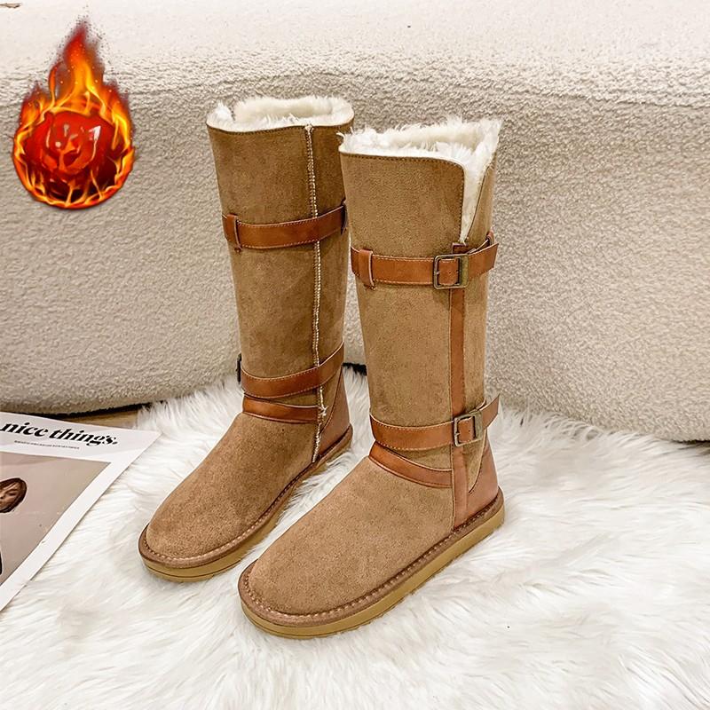 Snow Boots for Women In Winter with Thick Plush Cotton Shoes and A Single Button Thick Soled Woolen Shoe