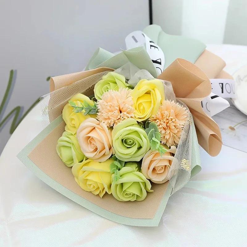 Artificial Soap Flower Preserved Bouquet Rose Realistic Mothers Day Valentines Day Anniversary Wedding Romantic Gift Decoration