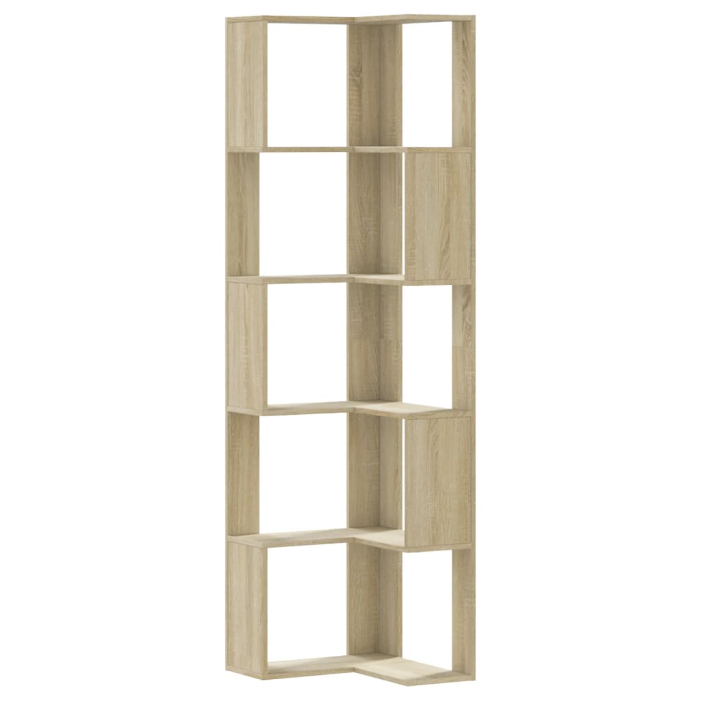 Corner Bookshelf 5 Shelves Sonoma Oak Finish 50 X 50 X 179 Cm Particleboard