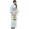 RAVIR Yukata White with a Refreshing Tulip Fluffy Obi and Geta One Size Fits All Women's 3-Piece Set, Design, Belt, Sandals, Blue,