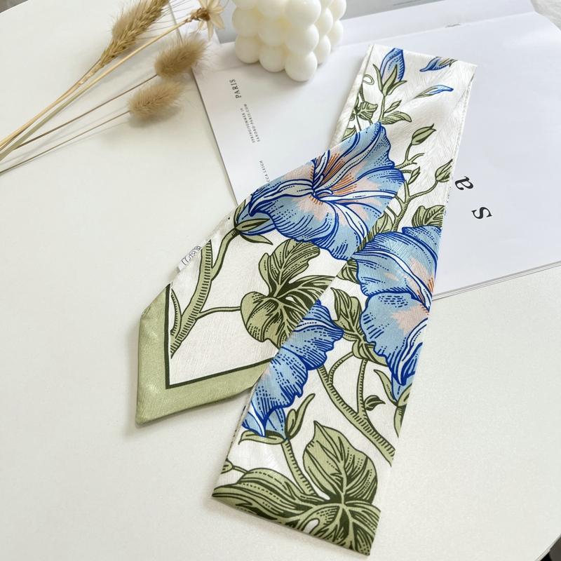 Floret Printed Hairband Silk Satin Bag Scarf For Women Skinny Long Wrist Ribbon Neck Scarves Fashion Hair Scarfs For Women