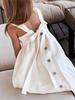 Mädchen Baumwoll-Leinen Sommerkleid Rüschen Träger Rückenfrei Schleife Niedliches Mädchen Schlauchtop Kleid