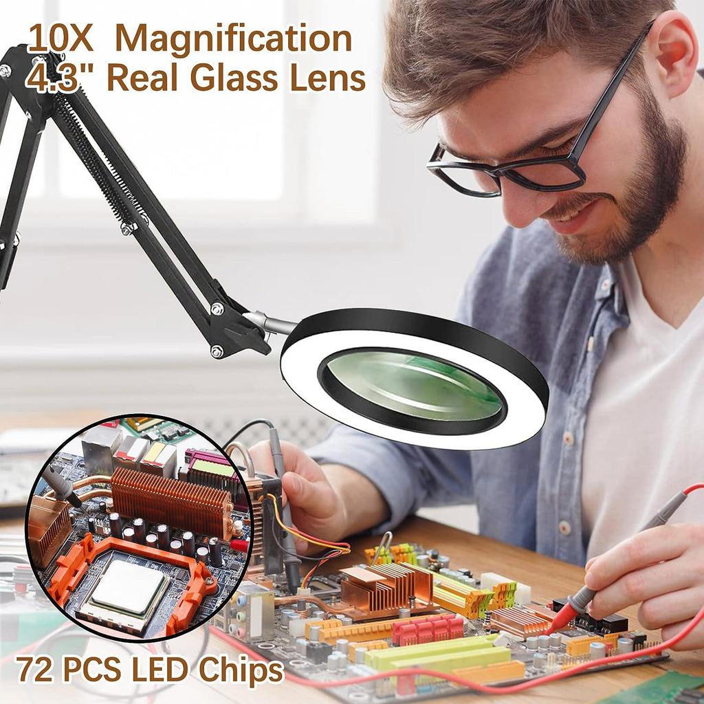 LED Magnifying Desk Lamp for Welding, Tattooing, Nail Care, and Eye Protection