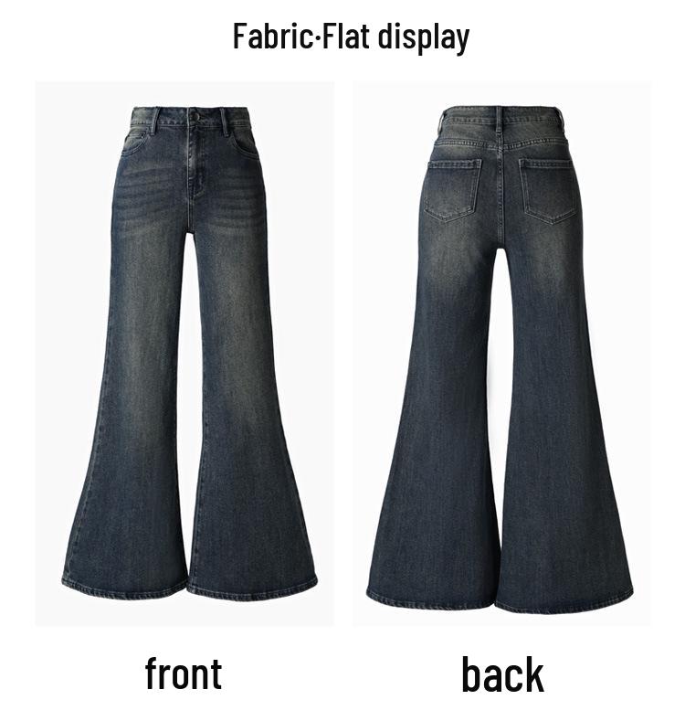 Damenjeans im amerikanischen Stil mit hohem Bund und Schlag - Lockere Passform, bodenlang, nicht anliegendes Hufeisendesign für den Herbst.