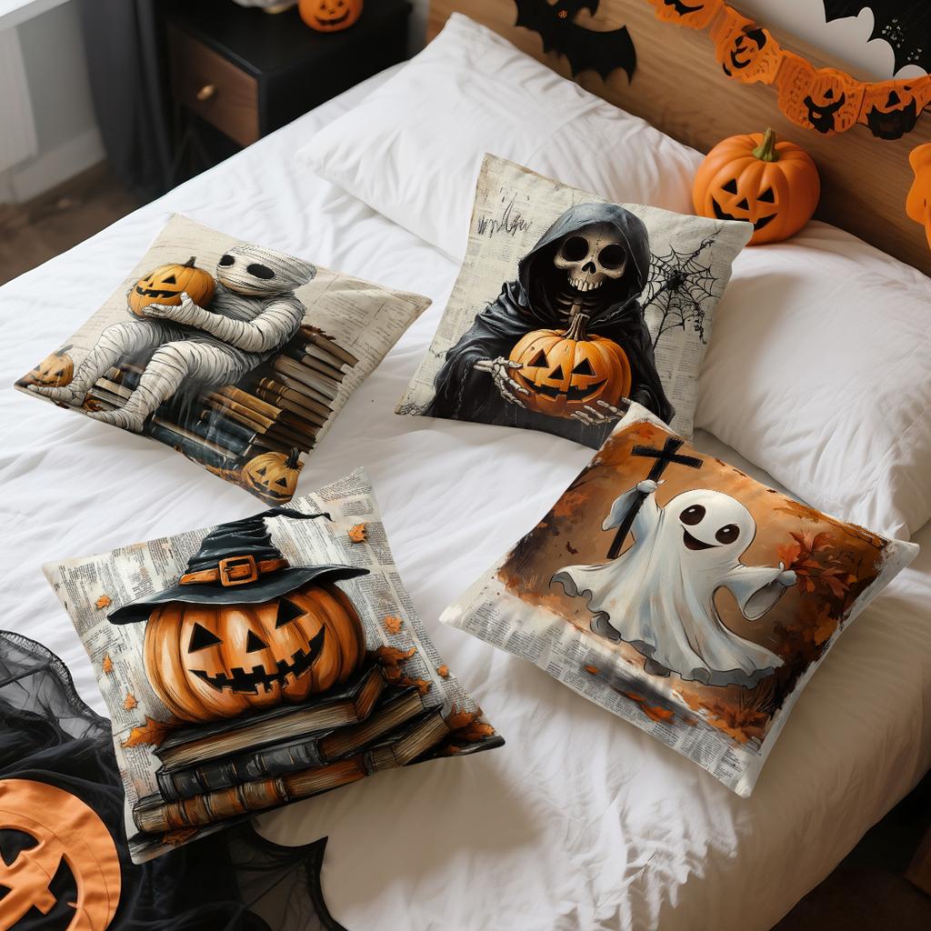 Retro Halloween Cushions Pillowcase Polyester Cushion Cover Throw Pillow Sofa Decoration Pillowcover Home Room Decor