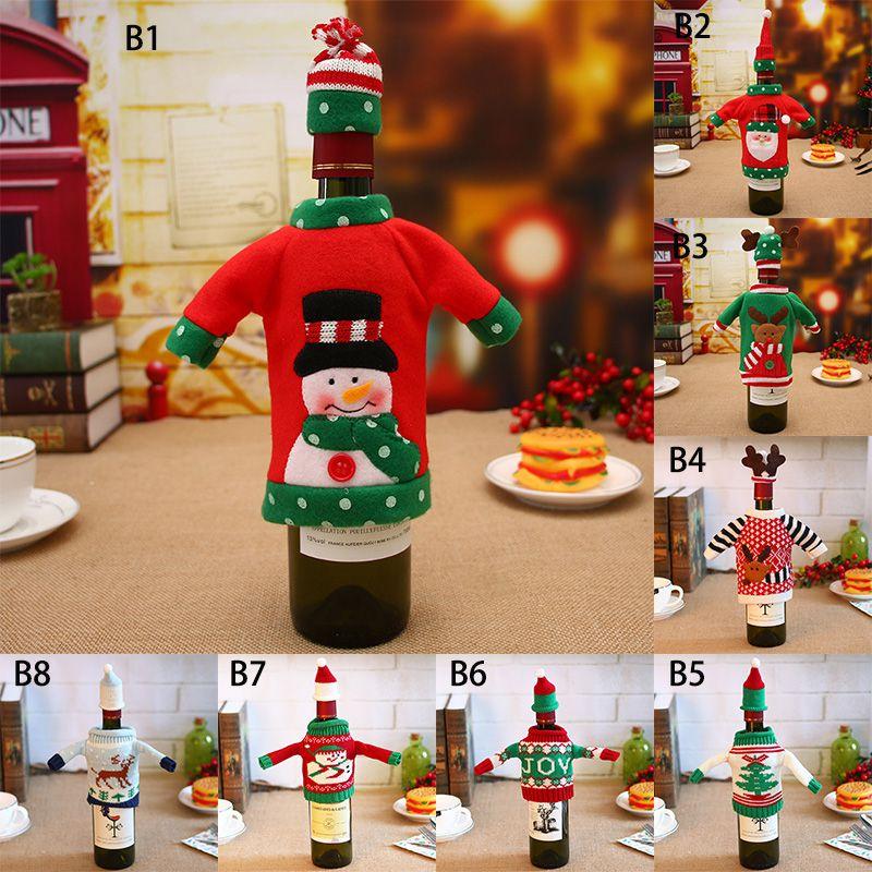 Charming Red Wine Bottle Cover Bags With Santa Claus And Snowman For Holiday Cheer