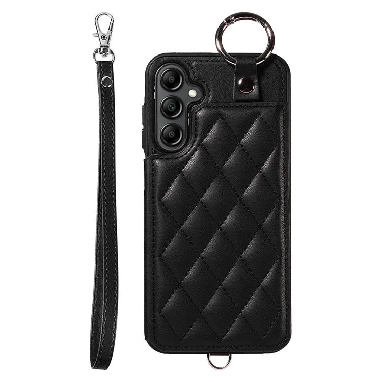 

Card Bag 009 for Samsung Galaxy A14 4G / 5G Case Leather Coated TPU Rhombus Phone Cover - Black