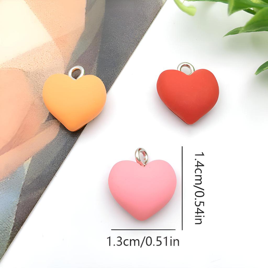 Colorful Resin Heart Earrings & Keychain Necklace Charm Set