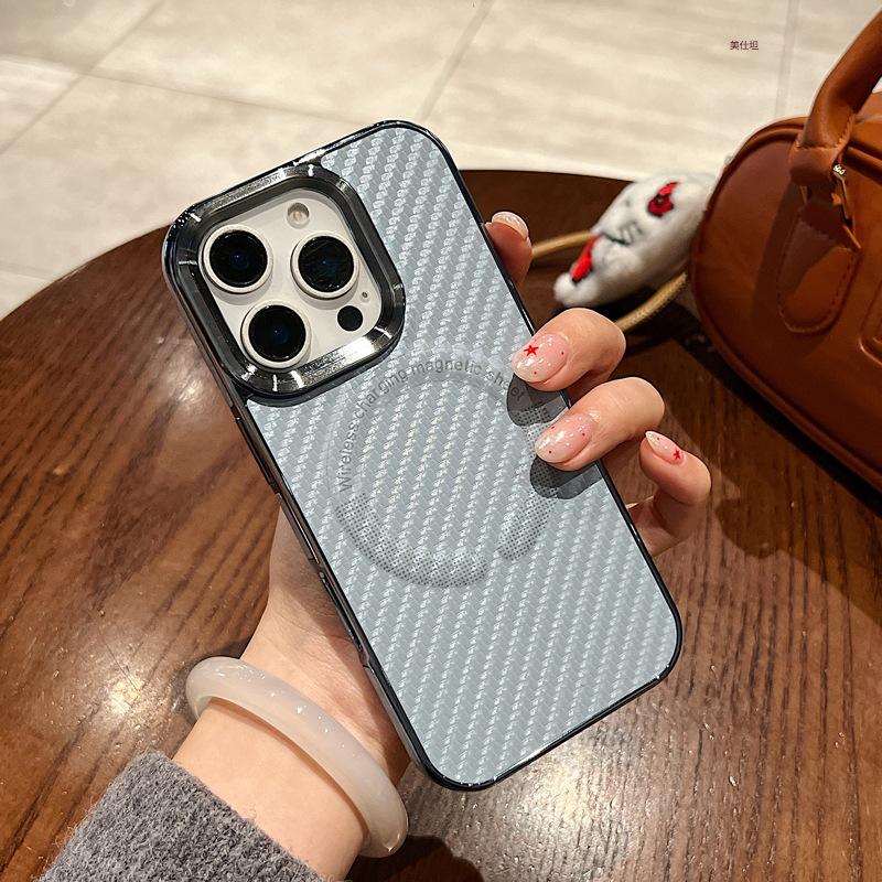 Applicable to Apple 16promax mobile phone case, carbon fiber pattern iPhone15 all-inclusive 14 anti-drop 13 magnetic 12 case