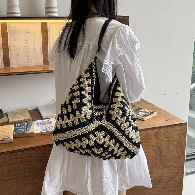 Summer Beach Straw Women Hollow Out Female Vacation Shoulder Bags Hand Woven Seaside Tote Bag Ladies Knitted Handbags