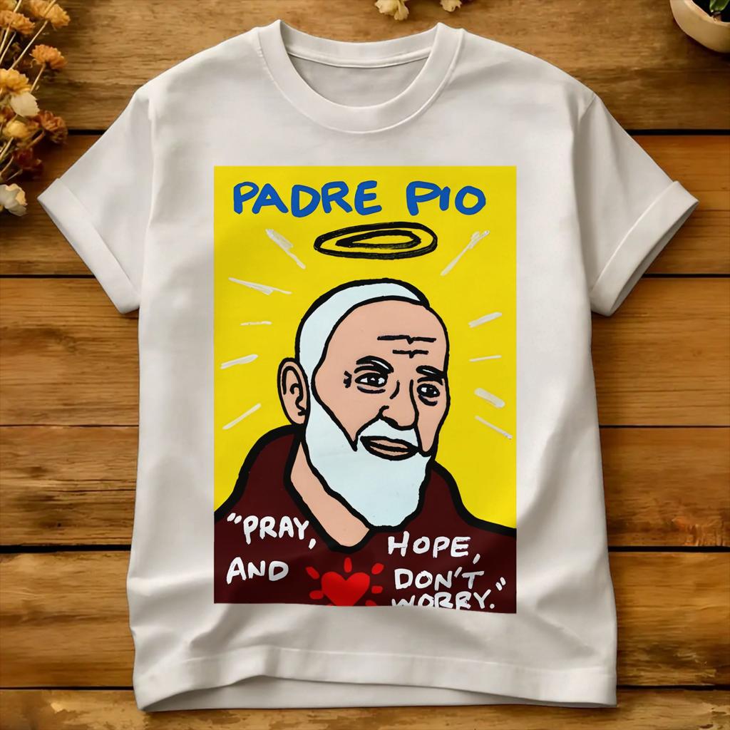 Padre Pio Transparent Background T Shirt Summer Cotton T Shirts For Couple Custom Logo Tee Shirt Short Sleeve Y2k Funny Tops