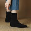 Krazing Pot Flock Autumn Winter Shoes Retro Fashion Wedges Heels Size 43 Zipper Square Toe Keep Warm Ankle Boots