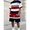 Summer Men's New Spliced Printed Pattern Breathable Round Neck T-shirt and Shorts Outdoor Skin Friendly Casual Two-piece Set