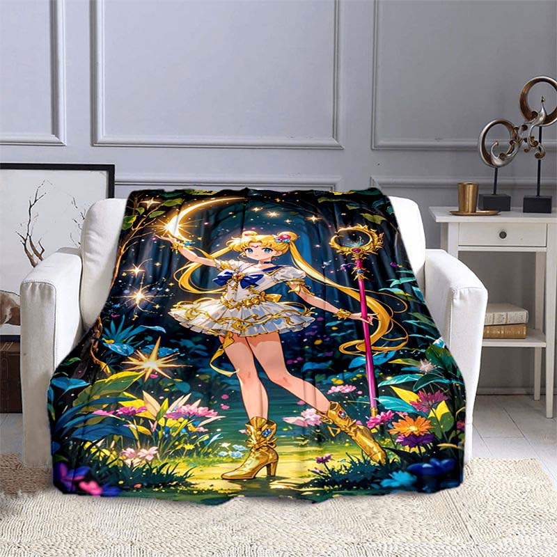 

Sailor Moon anime print blanket, a warm and comfortable flannel blanket, suitable for bedrooms, sofas, beds, chairs, and can 75x90cm