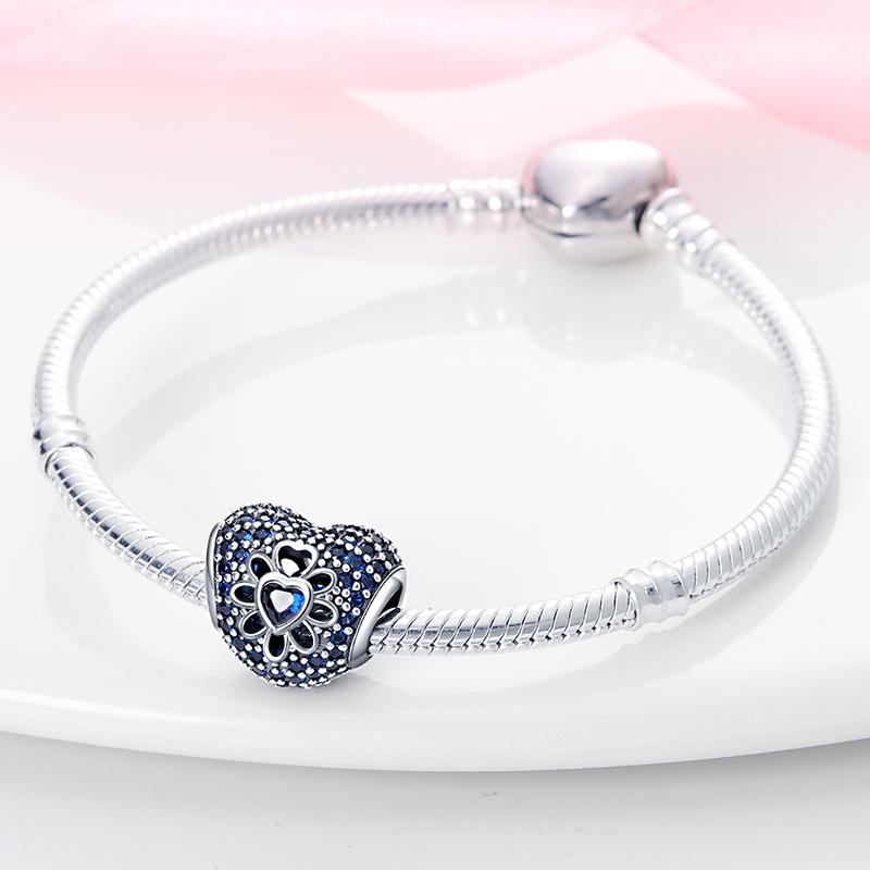 Original Charms Copper Blue Heart Zircon Stone Beads Fit Bracelet Women Jewelry Making Diy Gift