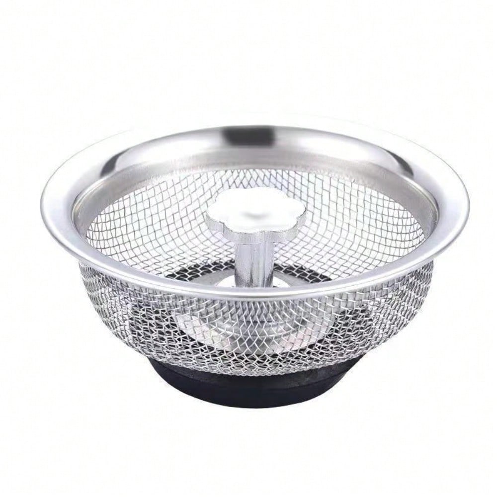 

1 Stainless Steel Kitchen Sink Filter - 38.4inch Anti-Clog Mesh with Center Knob, Easy to Clean, Suitable for Bathroom, Toilet Silvery
