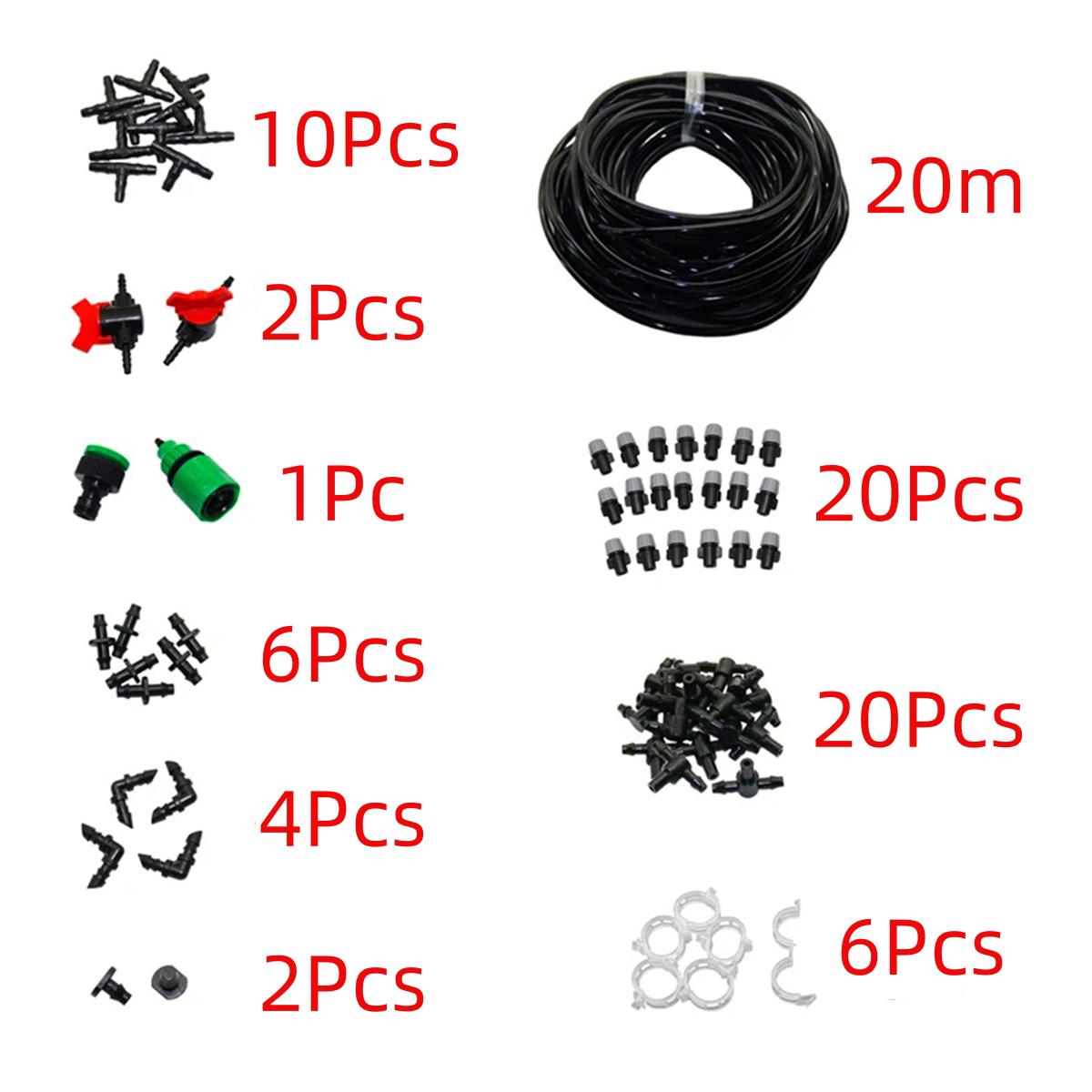 

20m Garden Irrigation Set Automatic Plant Watering Atomized Drip Irrigation Kit 4/7mm Hose 1/4 Connectors 20Pcs Grey Drippers