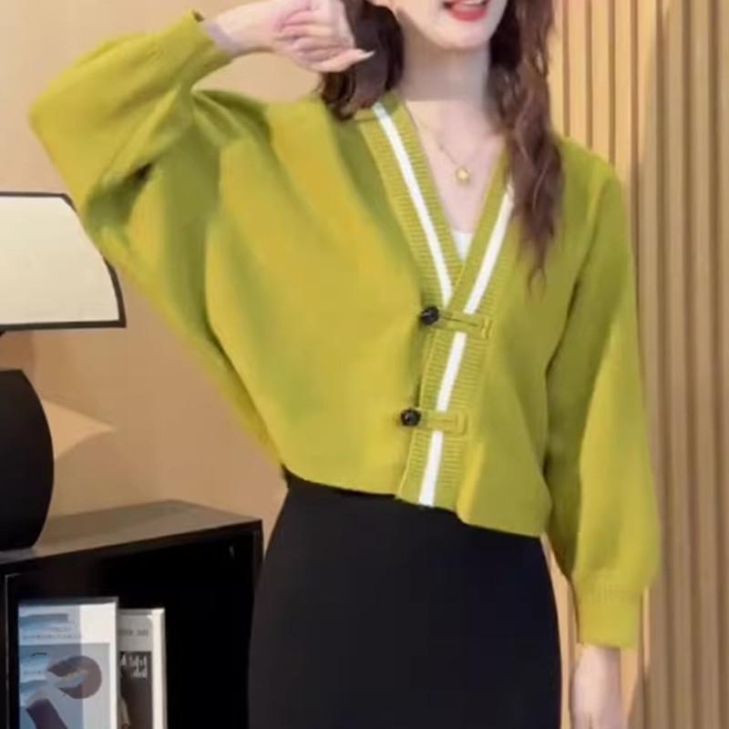 

Женская мода, повседневные осенне-зимние свободные пуловеры с длинными рукавами и v-образным вырезом с длинными рукавами One Size зелёный