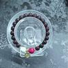 Handmade Natural Garnet 8mm Beaded Bracelet With Shell Flower Cinnabar Fortune Charm Boho Chic Womens Jewelry