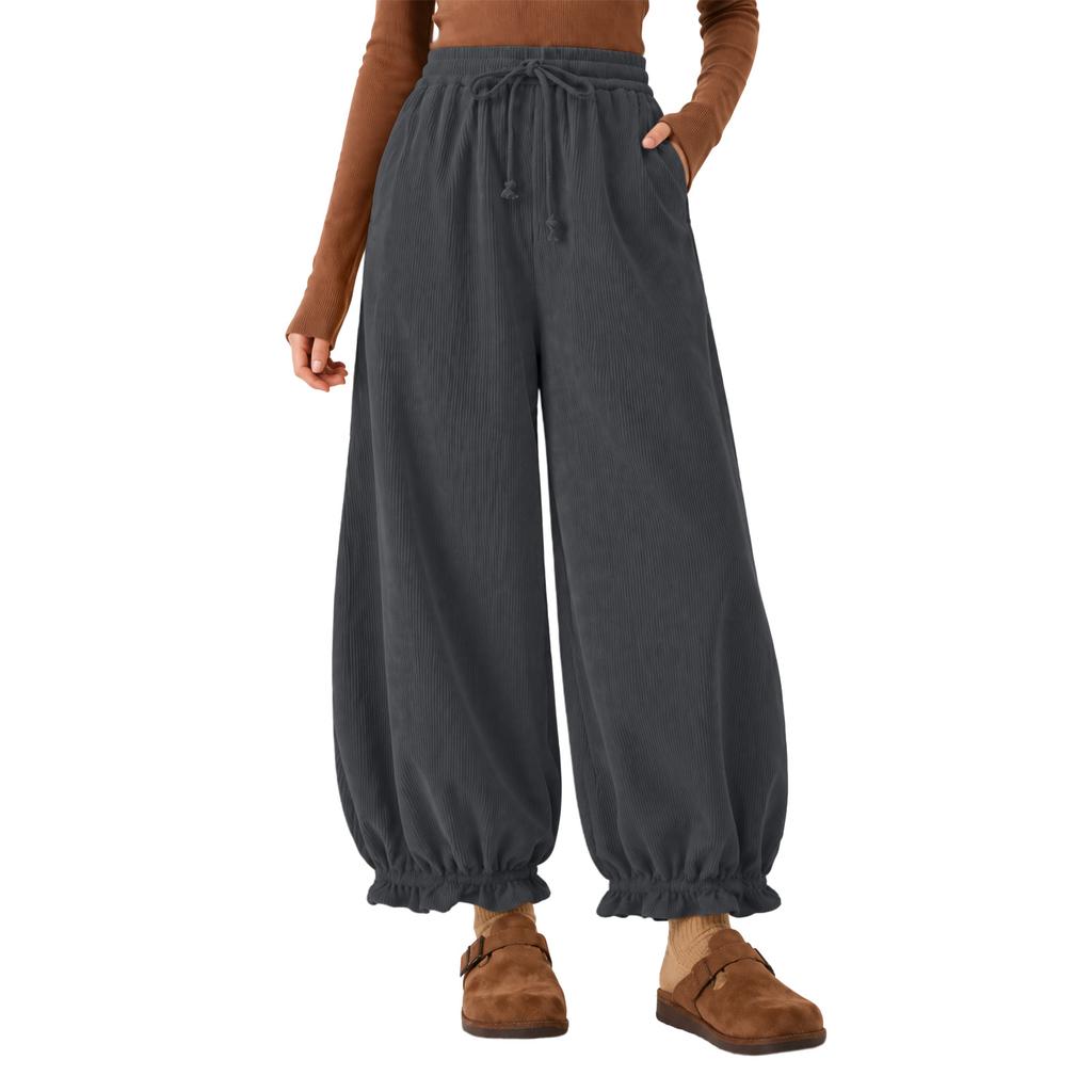 Pantaloni da Donna in Velluto a Coste Colorati Vita a Sacchetto Vita Alta Gamba Larga Vestibilità Larga Pantaloni Casual