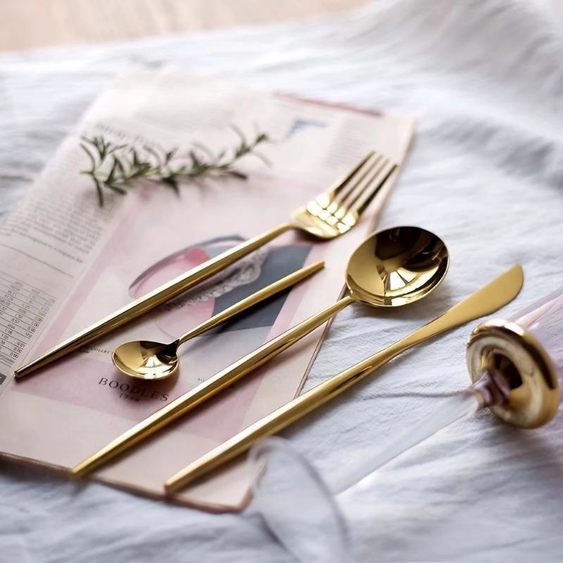 304 Mirror Gold Western Food Knife, Fork and Spoon Tableware Steak Knife and Fork Dessert Fork and Spoon Coffee Spoon Chopsticks