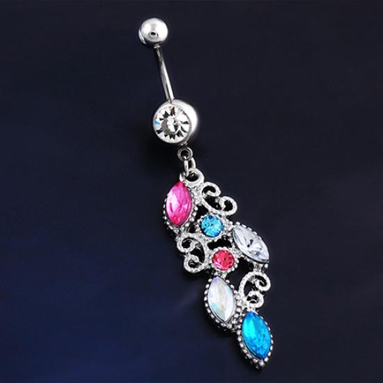 Multicolor Women Sexy Rhinestone Navel Dangle Body Piercing Belly Ring Jewelry