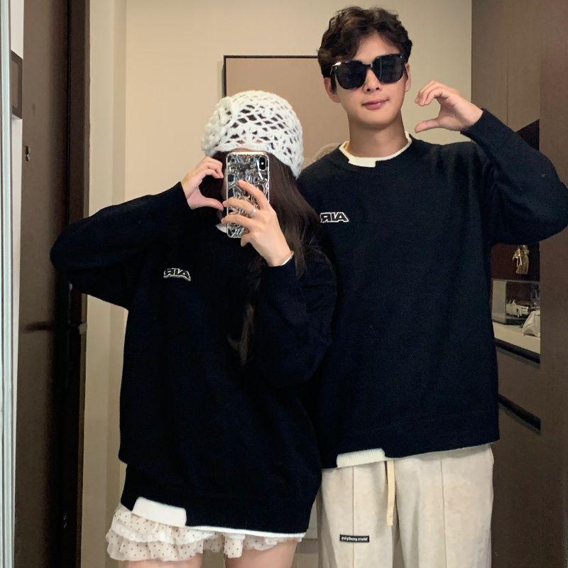 

Korean Style Autumn/Winter Loose Fit Spliced Sweater - Trendy Couples Knitwear 3XL