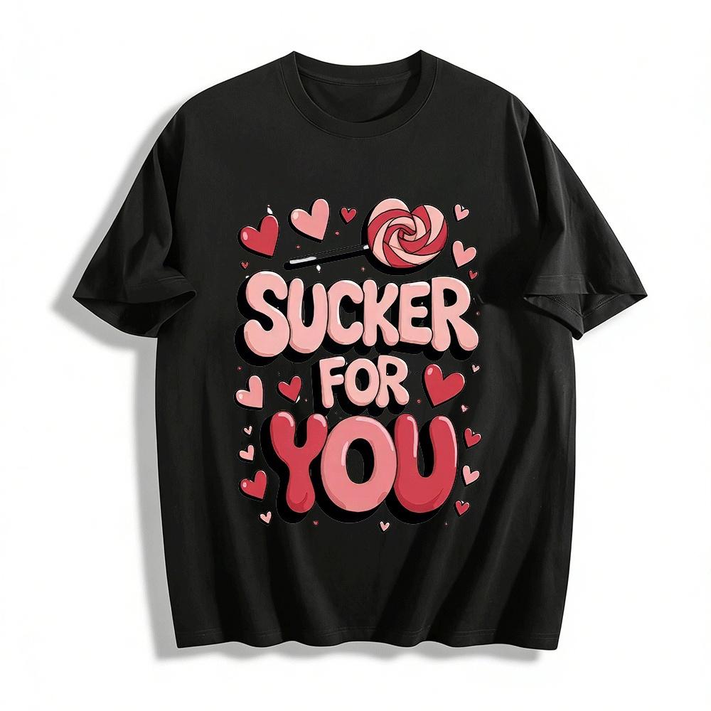 

Valentines Day Lollipop Graphic Tee Sucker For You Romantic Top Pure cotton T-shirt XXS