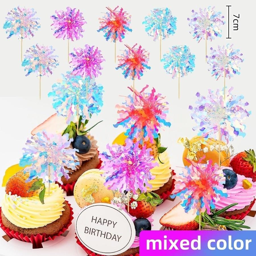

10-30Pcs Firework Cupcake Topper Christmas New Year Cake Decor Foil Toothpicks for Christmas, Picnics, Bar, Birthday Party 10PCS