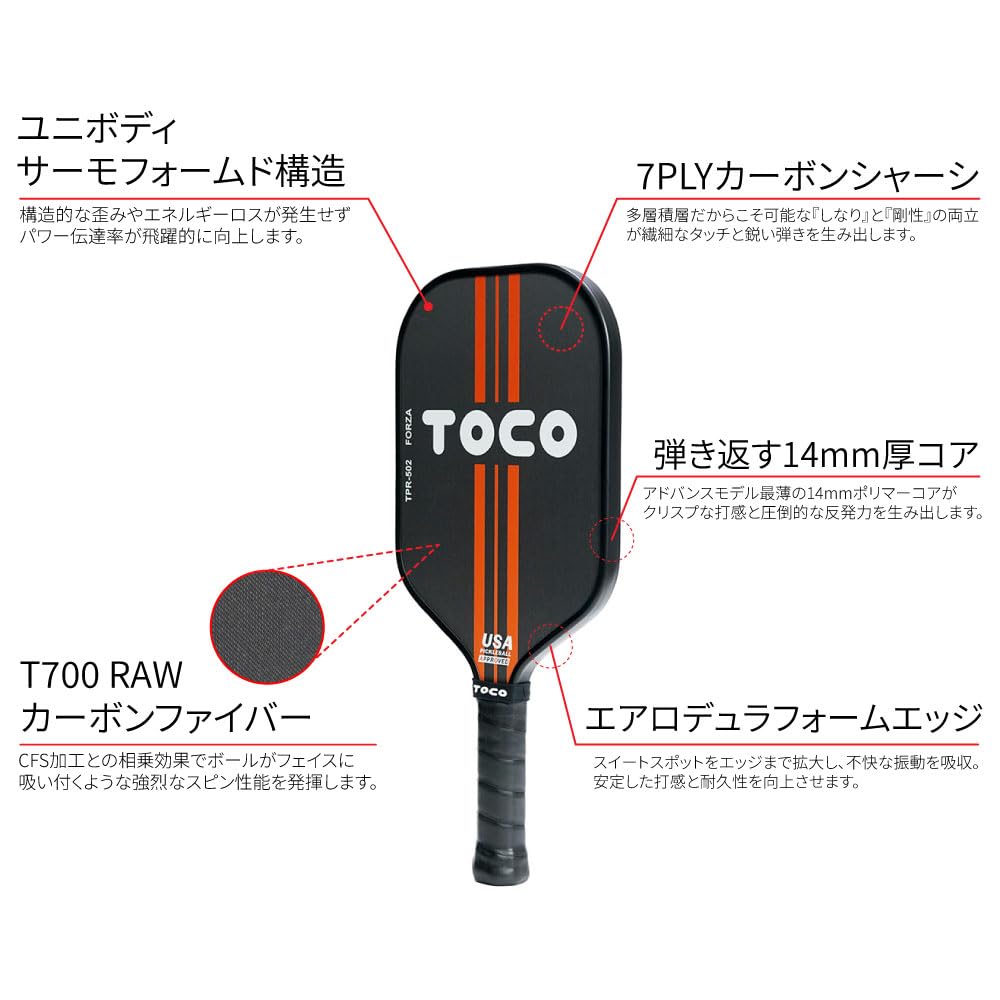 TOCO FORZA Pickleball Japanisch T700 USAPA Zugelassen TPR-502 Schläger, Marke, Karbon,