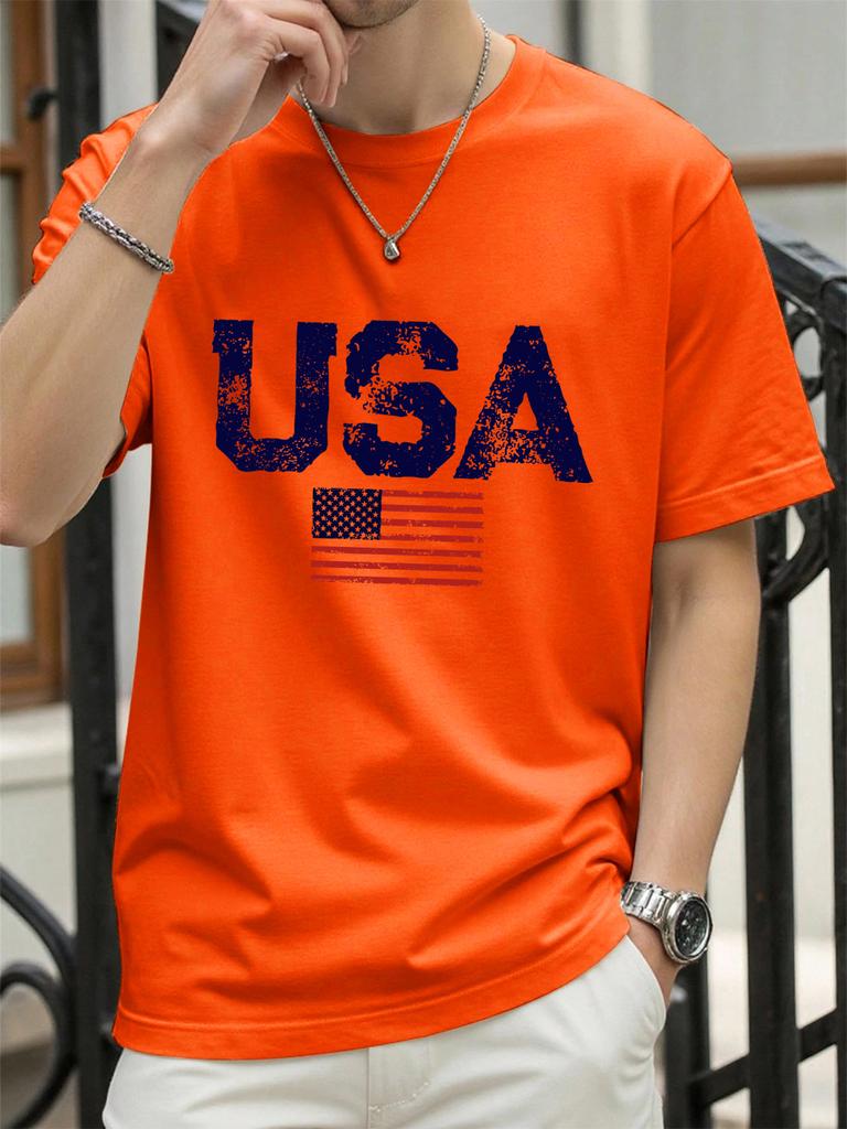 Usa Letter American Flag Prints Man TShirts Cotton T Shirt Hip Hop Summer Clothing Loose Fashion Tee Male AllMatch Streetwear