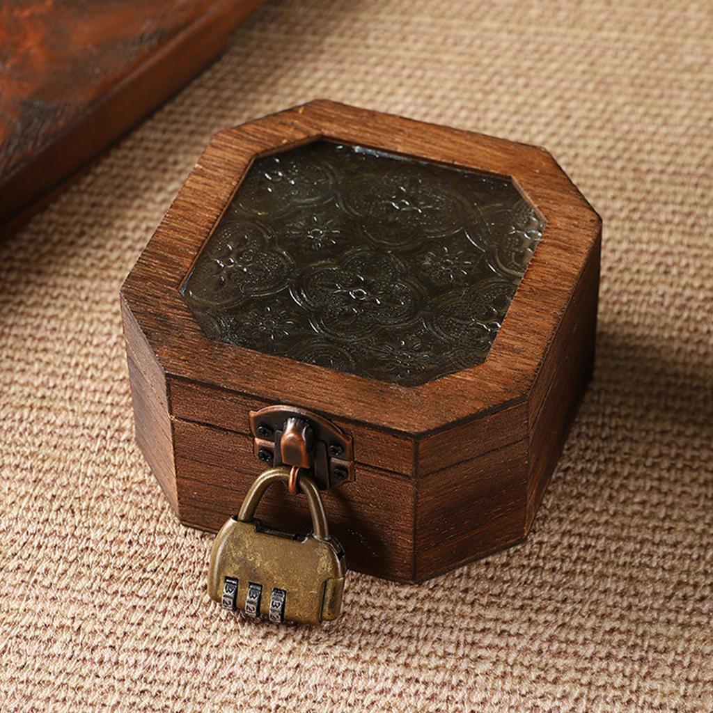 Elegant Begonia Pattern Jewelry Organizer With Glass Lid And Wooden Frame Storage Box For Vanity Table Decoration