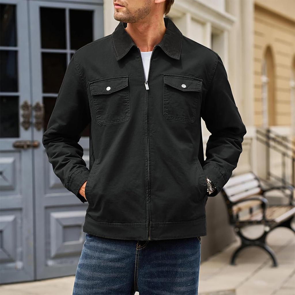 Men'S Zipper Jacket, Casual Retro Long Sleeved Cardigan Jacket