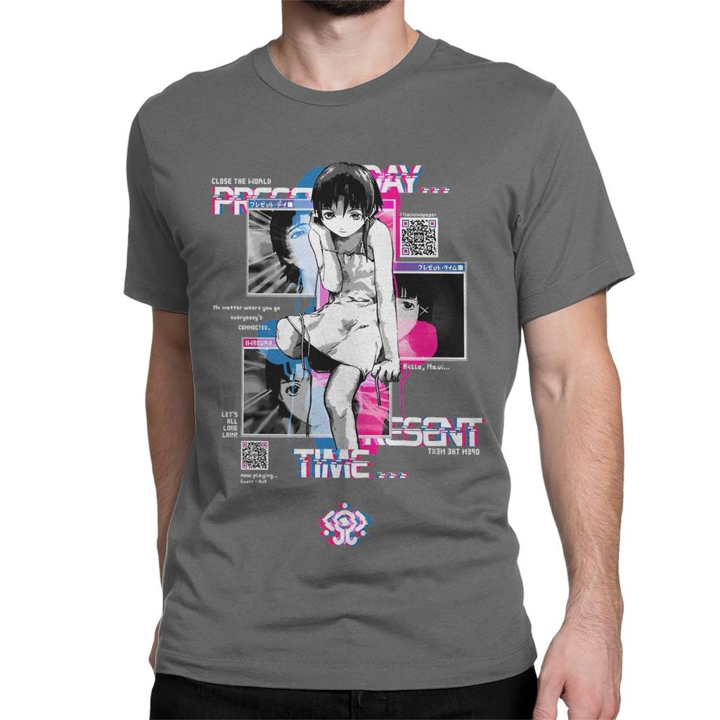 Men Women T-Shirts Glitchart Serial Experiments Lain Crazy Pure Cotton Tees Anime Lwakura Sci Fi Manga Clothing 4XL 5XL 6XL