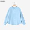 ZANZEA Camicetta casual da donna a maniche lunghe con scollo rotondo e tinta unita