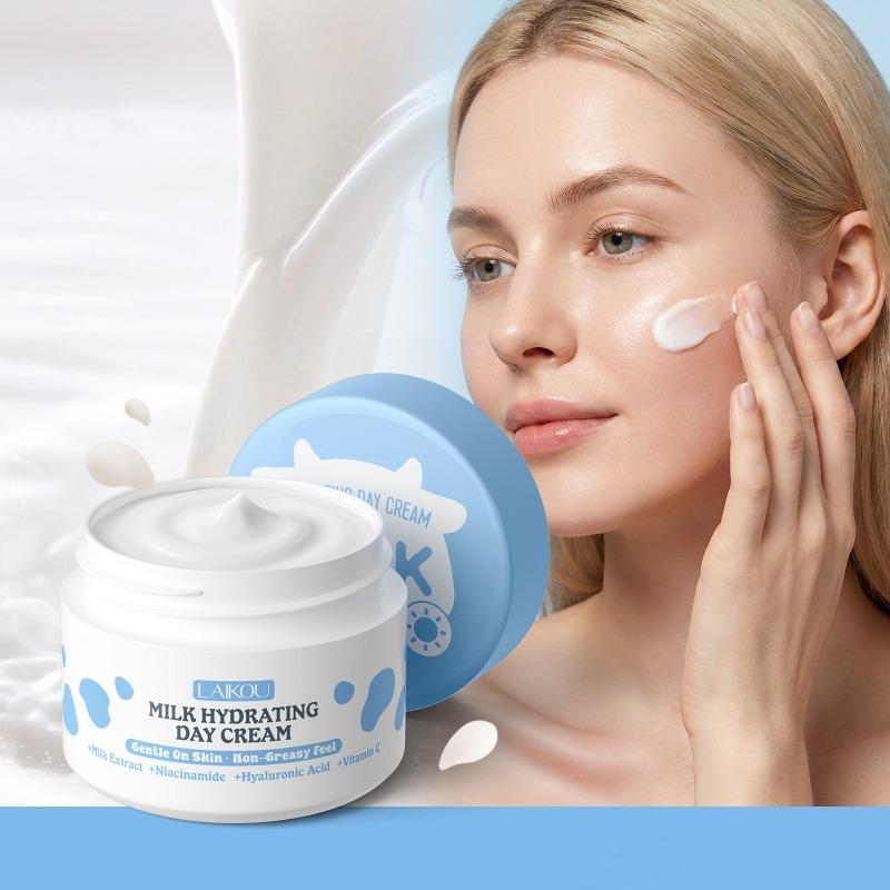 LAIKOU Milk Hydrating Day Cream 30g - Daily Face Moisturizer with Hyaluronic Acid, Vitamin C & E for Silky, Soft and Smooth Skin