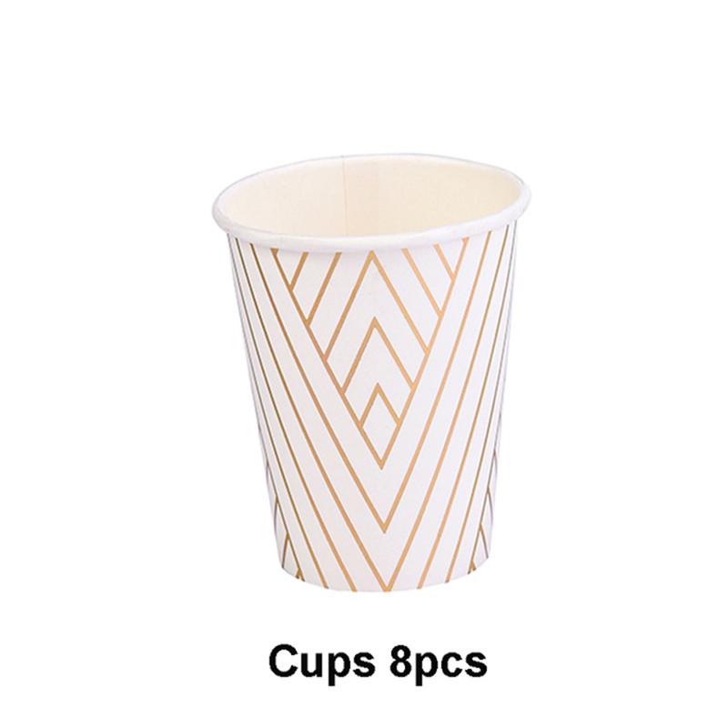 Bílá téma Svatba Párty Zlatý pruh Papírové talíře Kelímky Ubrousky Děti Dospělí Narozeninové nádobí Dekorace na párty Baby Shower