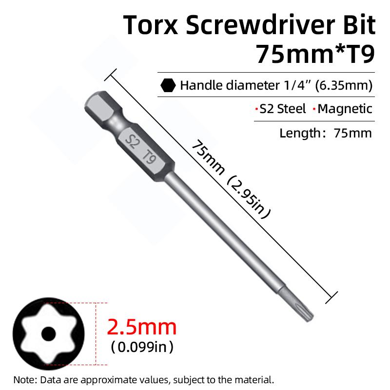 Μύτες Μαγνητικού Κατσαβιδιού Torx 75mm Ασφαλείας Αντιπαραβίασης Μύτη T6-T40 Κοίλη Κεφαλή Δαμασκηνιάς S2 1/4'' Εξάγωνο Χειρός Ηλεκτρικά Εργαλεία