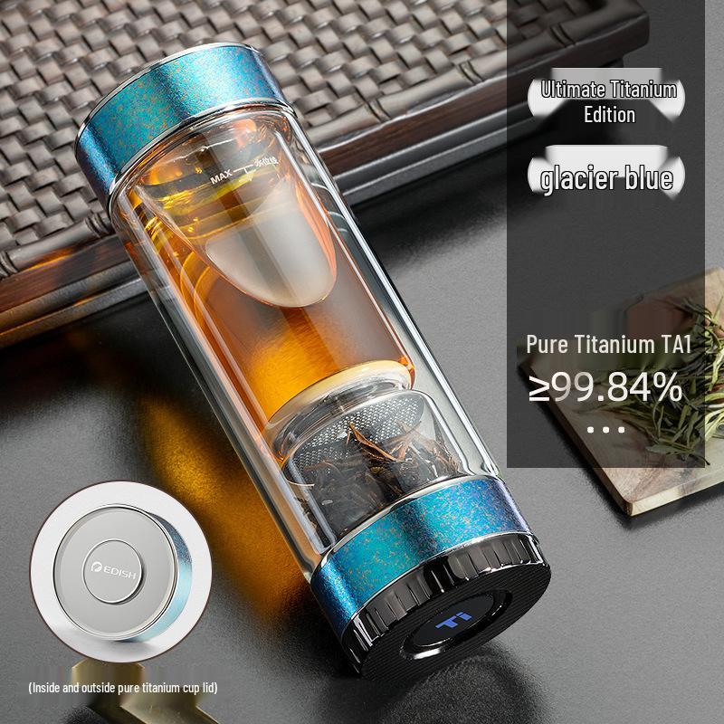 Exquisite Men's Double-Layer Titanium Insulated Tea and Water Separation Cup – Thickened, Anti-Scald, Luxury Gift