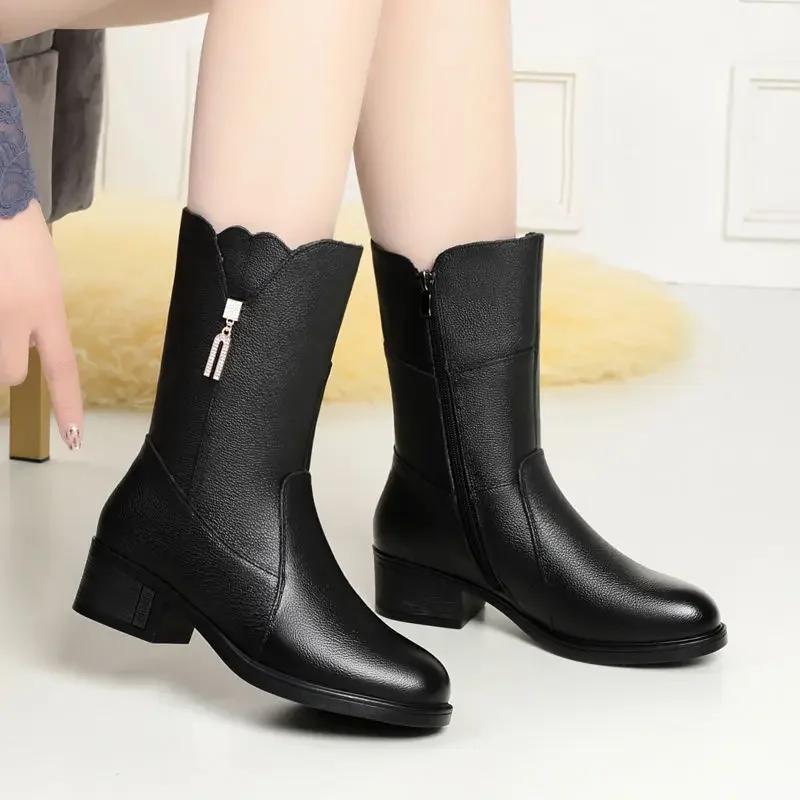 Fashion Large Size Warm New In Half High Boots for Women Leather Footwear Gyaru Work Sale Quality on Promotion Pu Mid Calf Shoes Woman