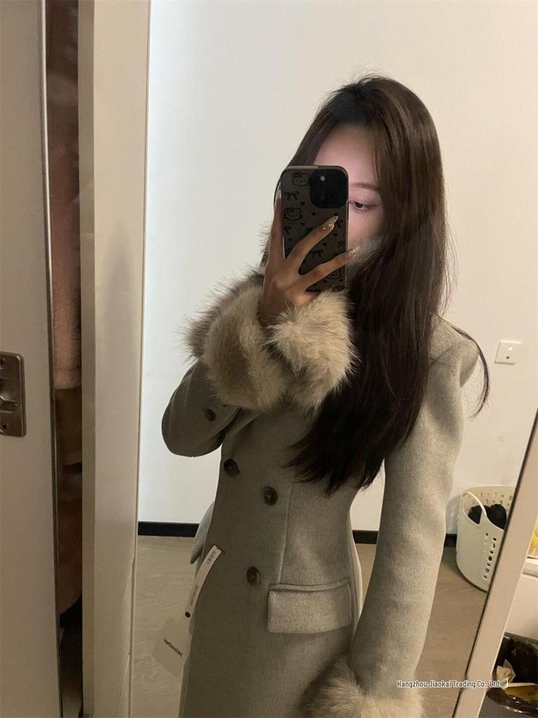 Elegancka kamizelka w kształcie klepsydry: Gruba, ciepła, długa wełniana kurtka damska – nowy styl na jesień/zimę