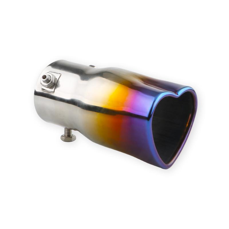 Car Parts New Design Heart Shape Style Car Accessories 2.5 Inch Stainless Steel Silver Colorful Exhaust Tips Muffler Tail Pipe Burnt Blue straight
