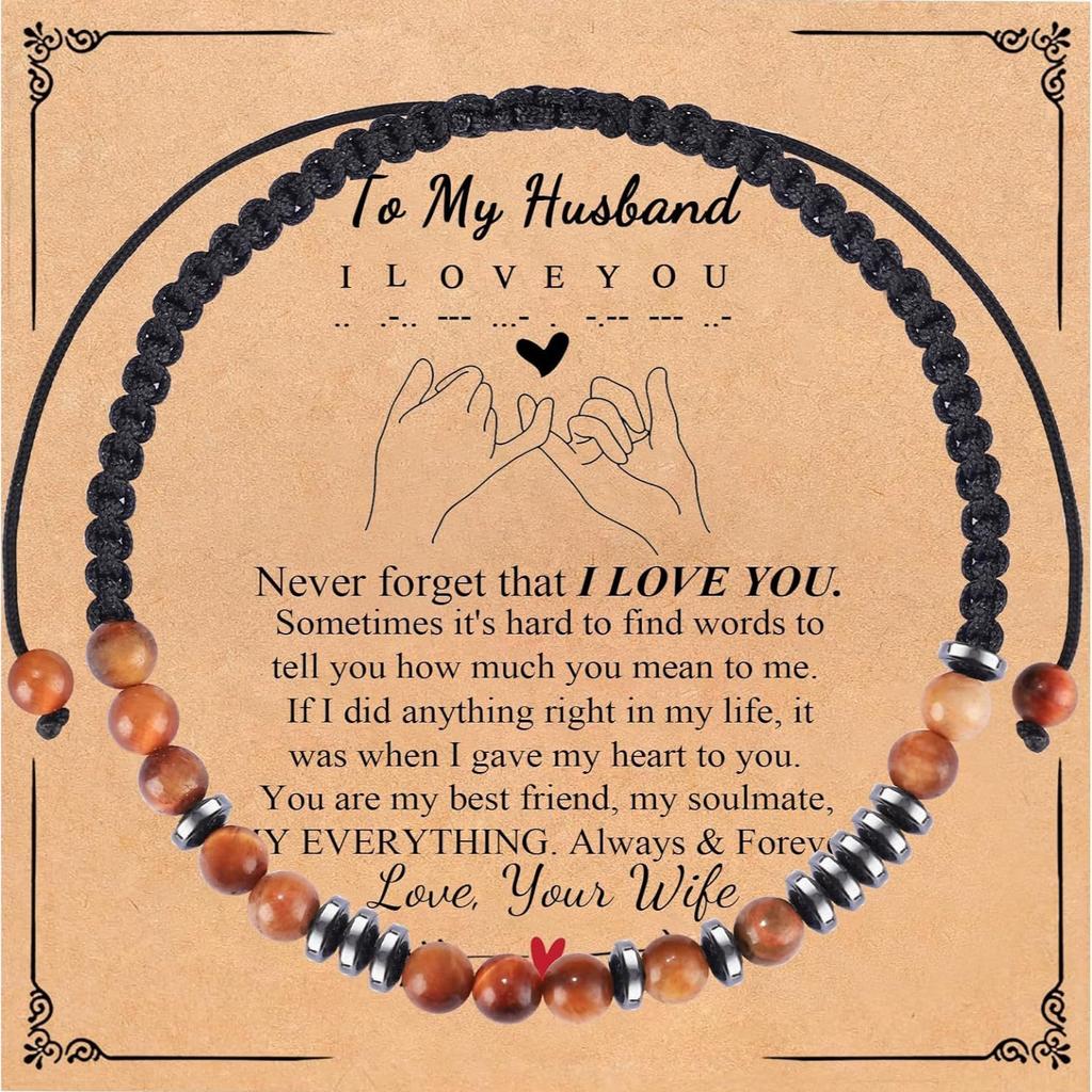 Morse code bracelet, magnet spacer, tiger eye weave, gift bracelet, emperor stone code bracelet.