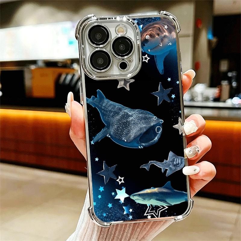 Ocean Whale Shark Soft Phone Case For iPhone 15 16 17 Air 14 Pro Max 16E Plus 13 12 Mini Plating Anti-Fall Fundas