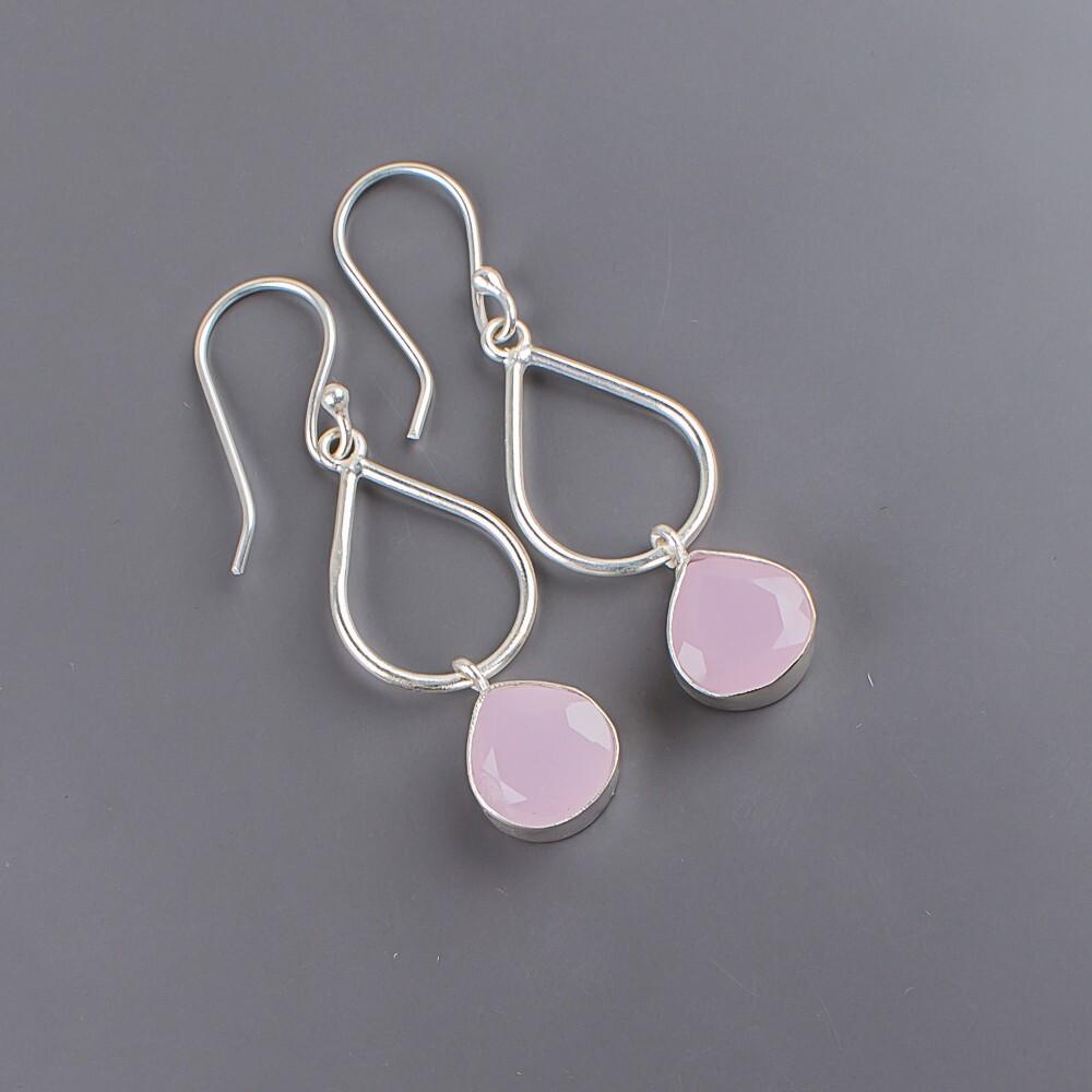 Rose Chalcedony Gemstone 925 Sterling Silver Jewelry Handmade Earrings 1.90" EE-19-17