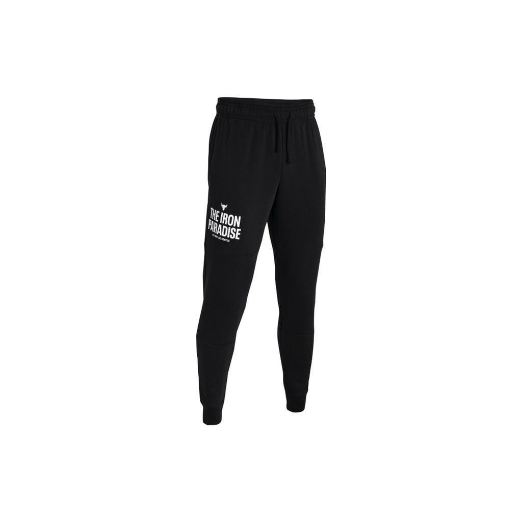 Under Armour Johnson Series Letter Logo Printed Fleece Jogging Training Knit Pants Men Pants Black 1380108-001