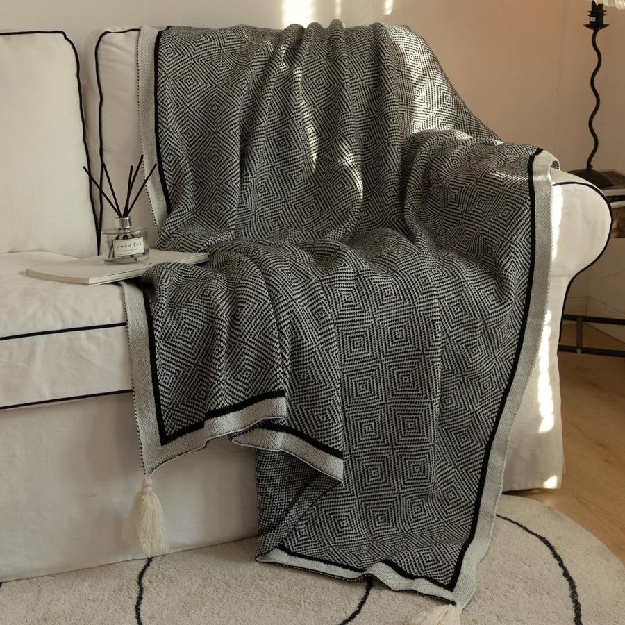 Vintage Geometric Knitted Blanket Luxury All-Season Sofa Throw Nap Cover Air-Conditioning Fleece Bed End Shawl