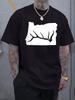 Casual Crew Neck Short Sleeve T-shirt with Black & White Deer Antler Print - Regular Fit
